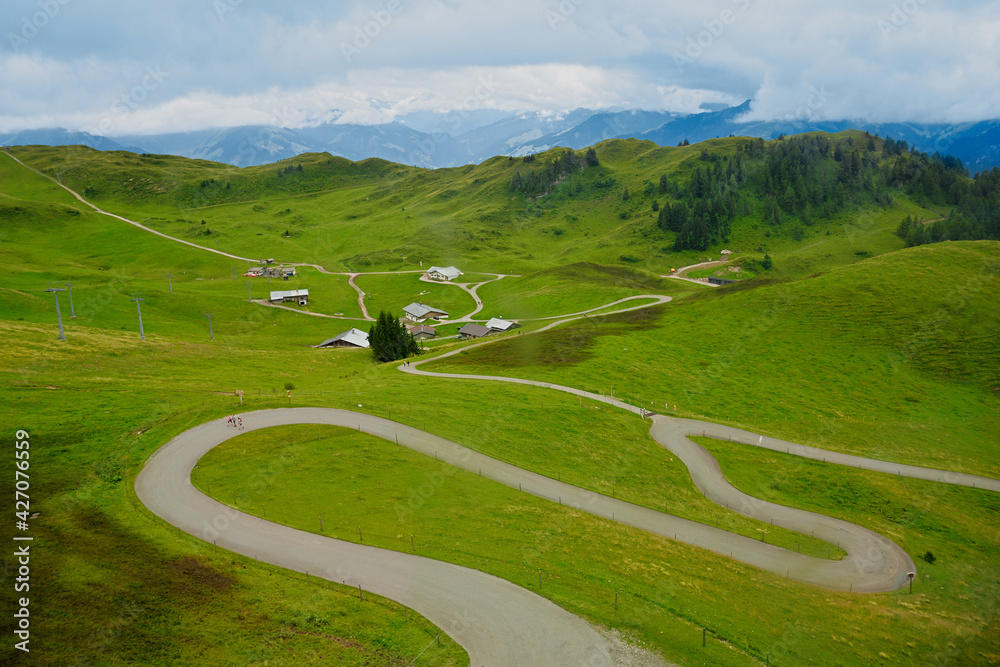 Wall mural Kitzbuhel Horn Alpine Road, spectacular twisting road leading onto the Kitzbuhel Horn mountain. Tyrol, Austria