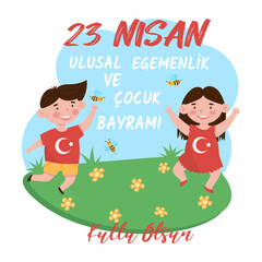 Fototapeta premium Vector illustration for 23 April National Sovereignty and Children's Day in Turkey. Translation in turkish language: 23 nisan cocuk bayrami