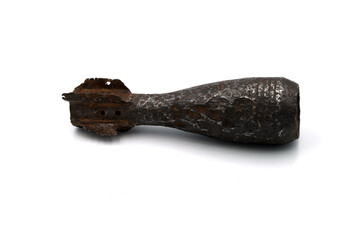 rusty mortar mine on white background