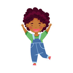 Smiling African American Girl Character Greeting Waving Hands Vector Illustration