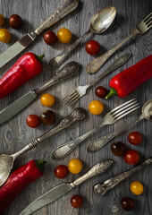 Geometric flat lay with vintage cutlery