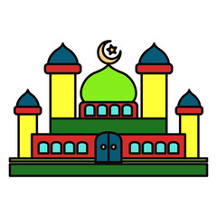 Colorful vector illustration of a mosque or masjid building, perfect for a concept icon or logo