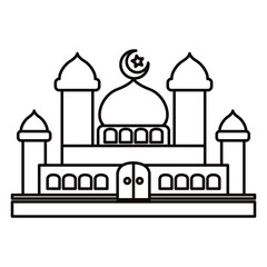 Vector illustration of a mosque  or masjid building with colorless lines, perfect for coloring books