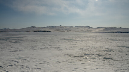 Winter landscape of Baikal lake in winter. Irkutsk Region, Russia