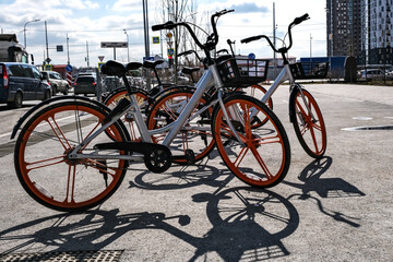 Obraz premium City bikes. The bike is in the parking lot.