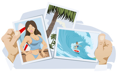 Surfer with surfboard. Girl in swimsuit on recreation.