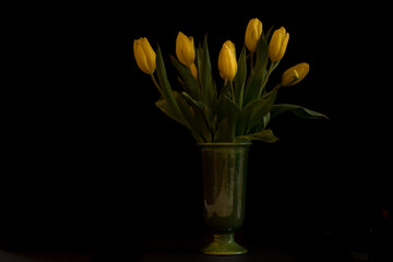 Bouquet of Yellow Tulips on a black background