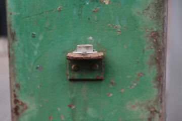 Rusty bolt at an old german industrial scale in an abandoned warehouse district in Hamburg