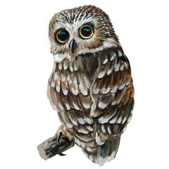 great horned owl isolated watercolor illustration 