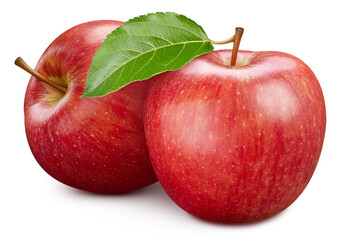 Ripe apple fruit with apple leaf on white background. File contains clipping path.