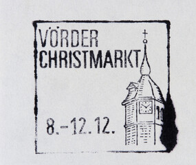 briefmarke stamp franiert cancel vintage retro alt old papier paper slogan werbung vorder...