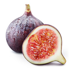 Fig fruit with half isolated on white background. Clipping Path. Full depth of field.
