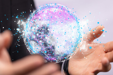 Businessman using data network with his fingers.