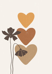 Botanical flower heart print boho minimalist wall art