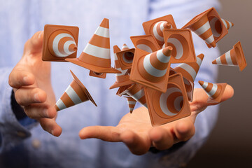 Traffic cones. Under construction sign. 3d
