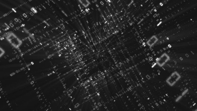 Abstract binary background, number streams, matrix effect.
