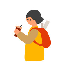 Student girl with schoolbag and a cup of coffee.