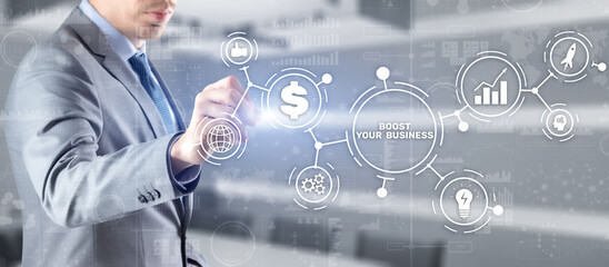 Boost your business on Virtual screen. Business Technology Internet and network concept