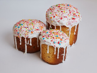 Easter cake with icing and color decoration, delicious Easter dessert, traditional