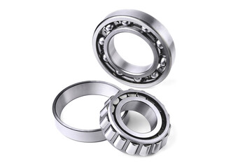 roller and ball bearings on white background, blank for creativity