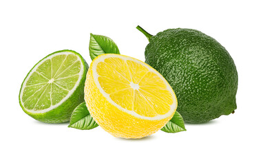 Fresh lemon and lime isolated on white background