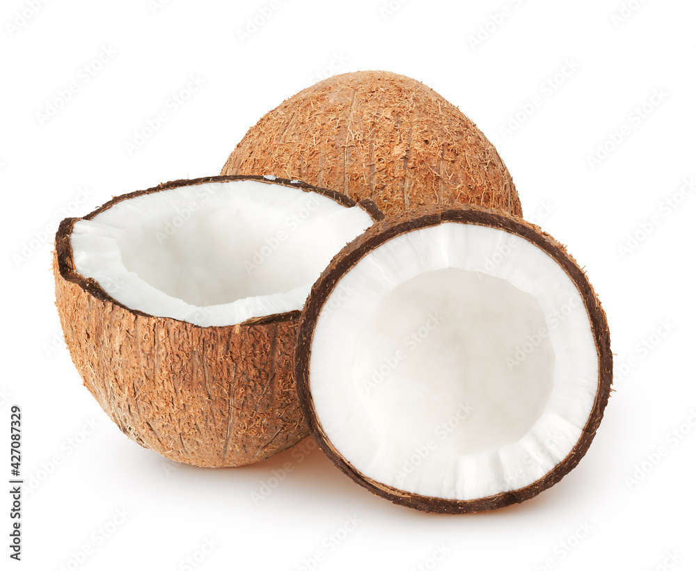 Canvas Prints Isolated coconuts. Whole and half of coconut isolated on white background, with clipping path - Canvas Prints