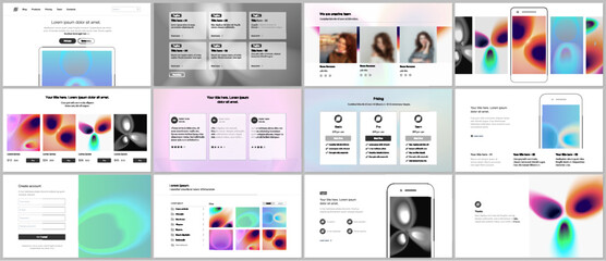 Vector templates for website design, presentations, portfolio. Templates for presentation slides, flyer, leaflet, annual report. Medical design with bright colored gradient pattern in form of cells.