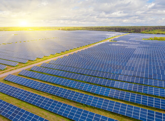 Aerial view to solar power plant.