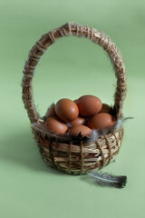 light Easter holiday. eggs in a basket