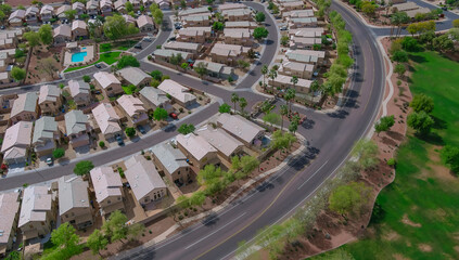 Panoramic view of a neighborhood in roofs of houses of residential area a Avondale near Phoenix...
