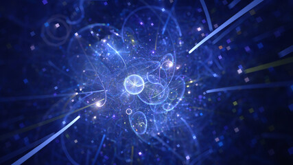 Abstract background, smooth multicolored lines on a black background.