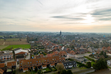 Aerial view of the Belgian town of Sint-Gillis-Waas, in East Flanders, on a winter afternoon