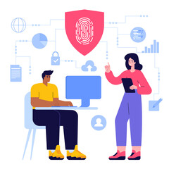 Privacy policy concept. Guard shield, with fingerprint scanner