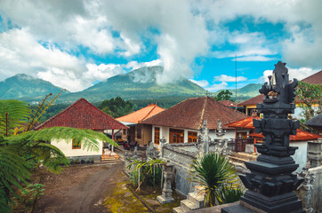 Beautiful panorama with Bali village and volcano, Indonesia