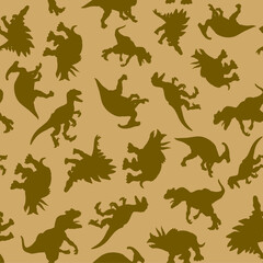 A pattern of drawn realistic silhouettes of dinosaurs in natural colors for print and web. Vector illustration.