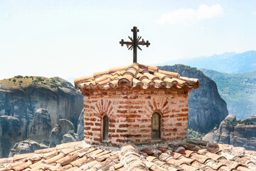 Dome of the church with a cross in Meteora. Greece