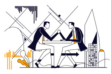Businessman people fighting armwrestling. Set of Business concept illustrations.