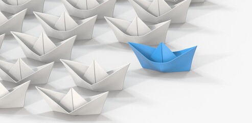 direction paper boat ship business concept 3d