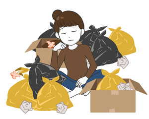 ゴミ屋敷　悩む女性