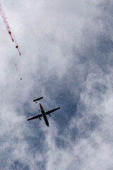 Fototapeta na wymiar High altitude parachute jump from over head