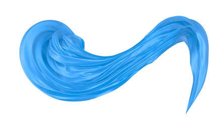 Beautiful flowing fabric of blue wavy silk or satin. 3d rendering image.