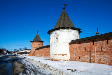 Walls of the Yuryevsky Kremlin (Mikhailo-Arkhangelsky Yuryevsky Monastery). Yuryev-Polsky. Vladimir region. Russia