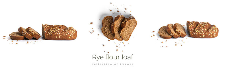 Rye flour loaf with cereals on a white background.