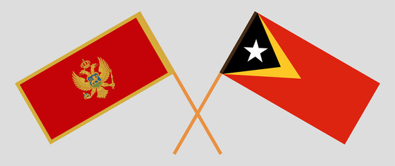 Crossed flags of Montenegro and East Timor. Official colors. Correct proportion