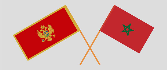 Crossed flags of Montenegro and Morocco. Official colors. Correct proportion