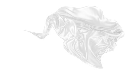 Beautiful flowing fabric of white wavy silk or satin. 3d rendering image.