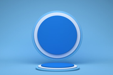 Podium display in abstract blue composition, 3d render, 3d illustration, Background mockup 3d Blue with podium and minimal light scene display, Stage mockup abstract geometric shape blue pastel color.