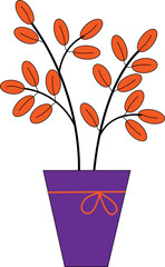 Home green plant, flowerpot with indoor orange flower