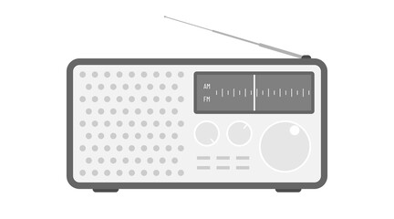 White am fm digital stationary radio receiver with antenna. Simple flat vector illustration. Old vintage broadcast icon