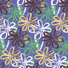 Abstract purple pattern with ink simple flowers